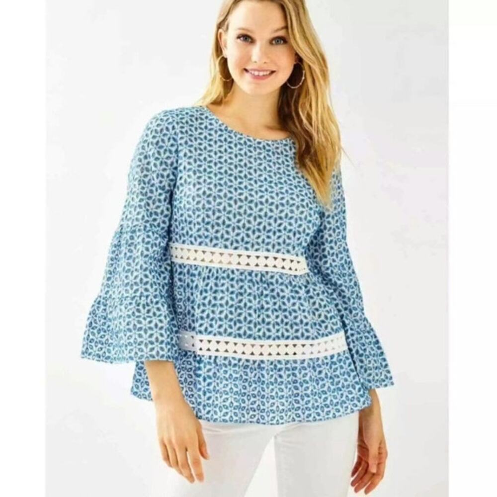Lilly Pulitzer Zanzibar Eyelet Blue Eyelet Size XSmall Feminine Beach Preppy